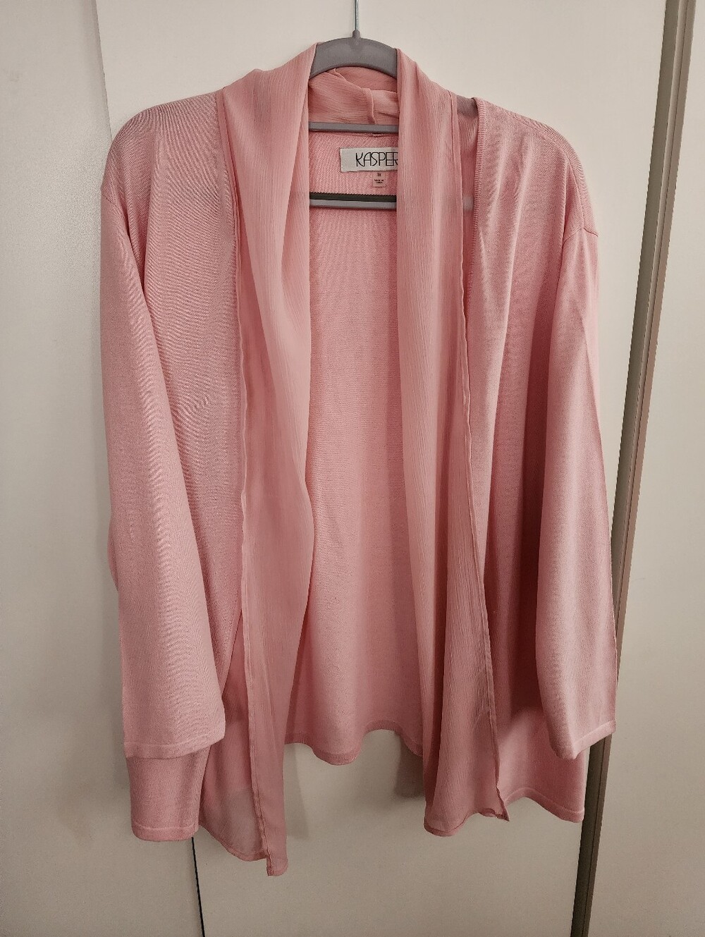 Kasper Lightweight Open-Front Cardigan in Blush Pink